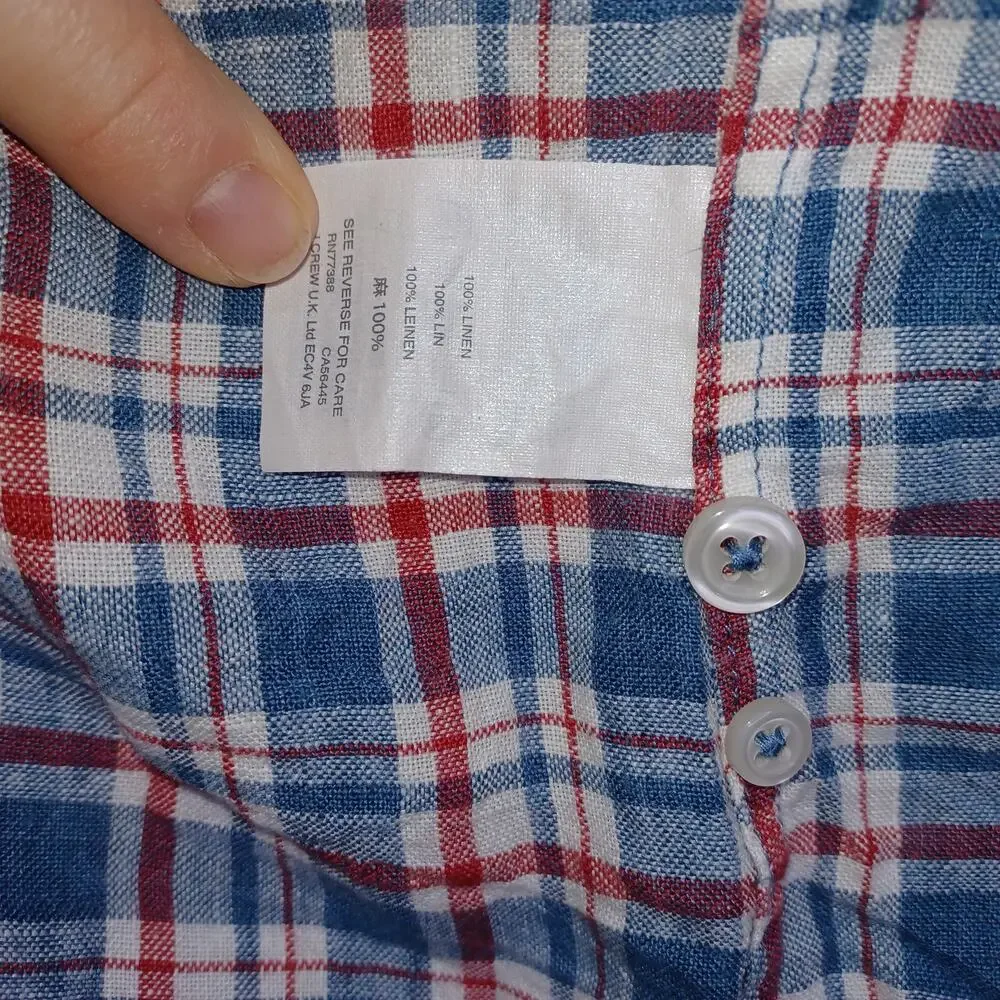 J. CREW Baird McNutt 100% Irish Linen Shirt Mens XL Plaid Vintage Button Down